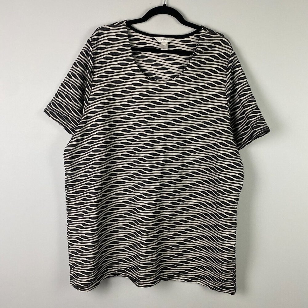 CJ Banks Knit Short Sleeve Top Womens 3X White Black Gray Stretch